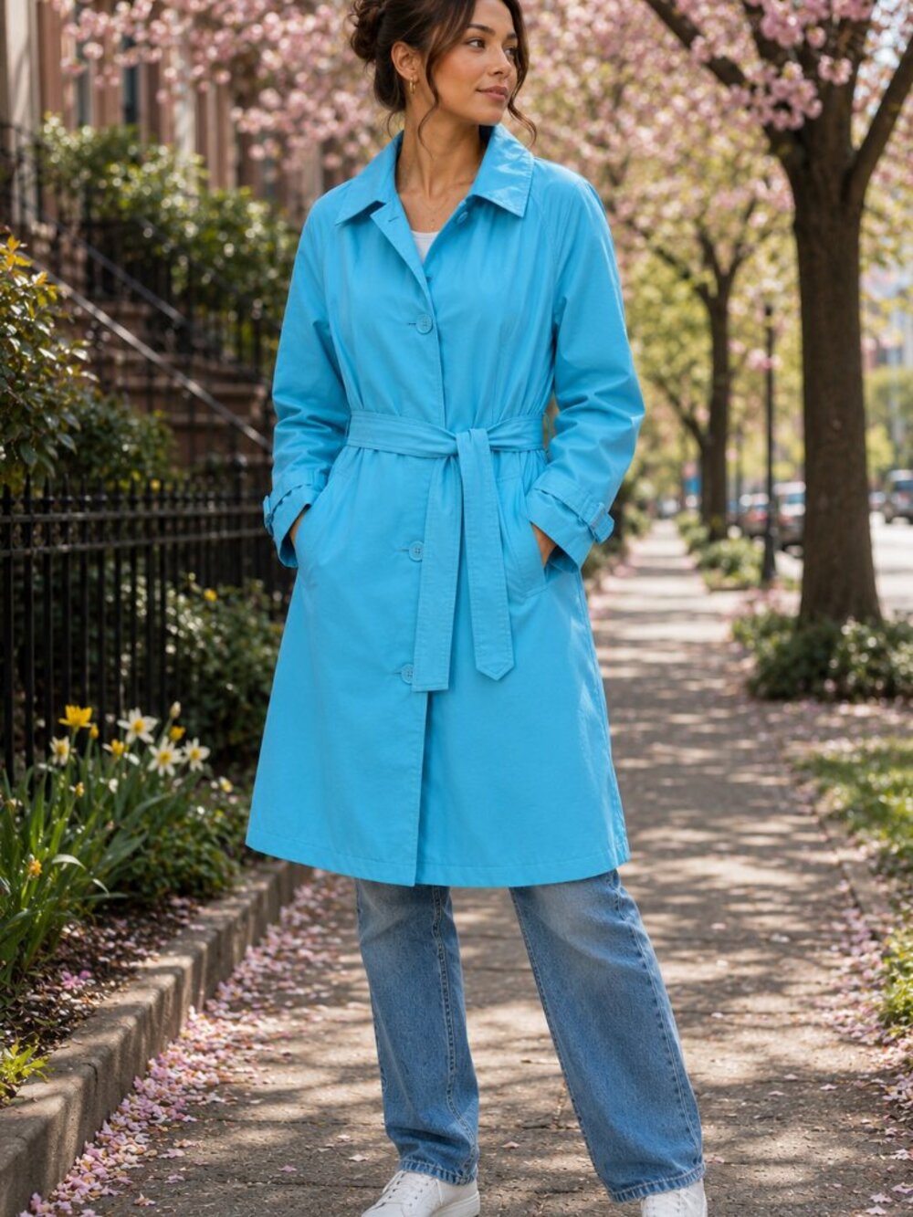 Studio by Liz Claiborne Lightweight Spring Trench Coat - Light Blue & Polka Dots